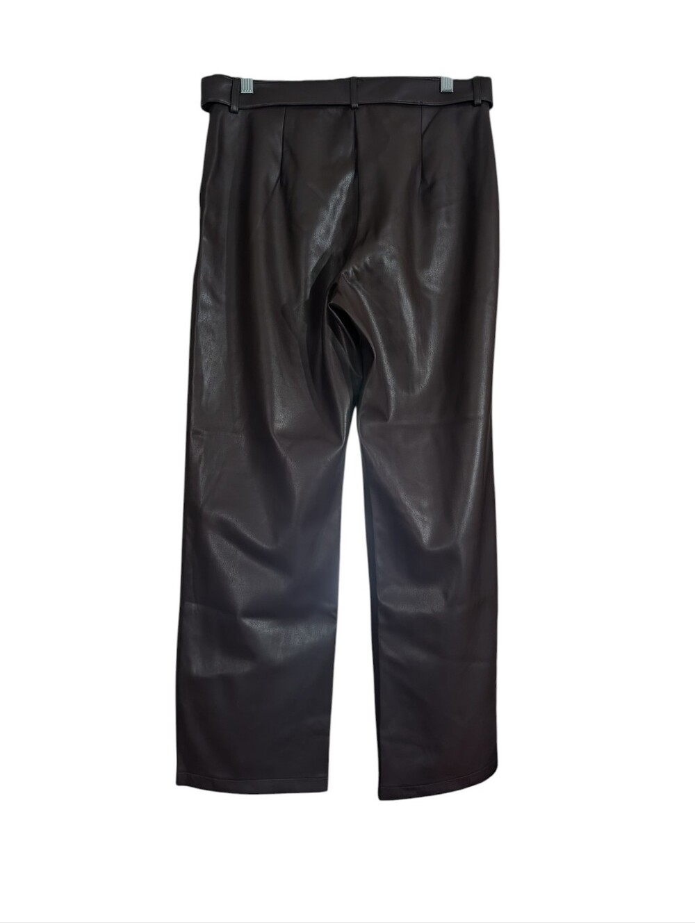 Tahari Faux Leather Belted Straight Leg Pants Brown Size 10 NWT Wide Leg - Picture 5 of 10